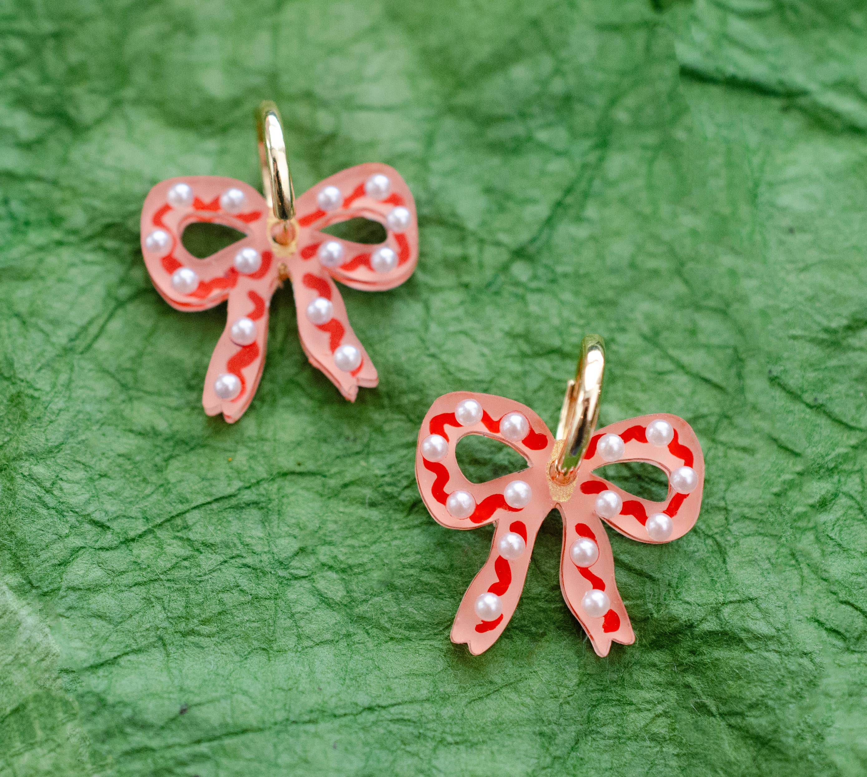 Pink and Red Pearl Bow Earrings
