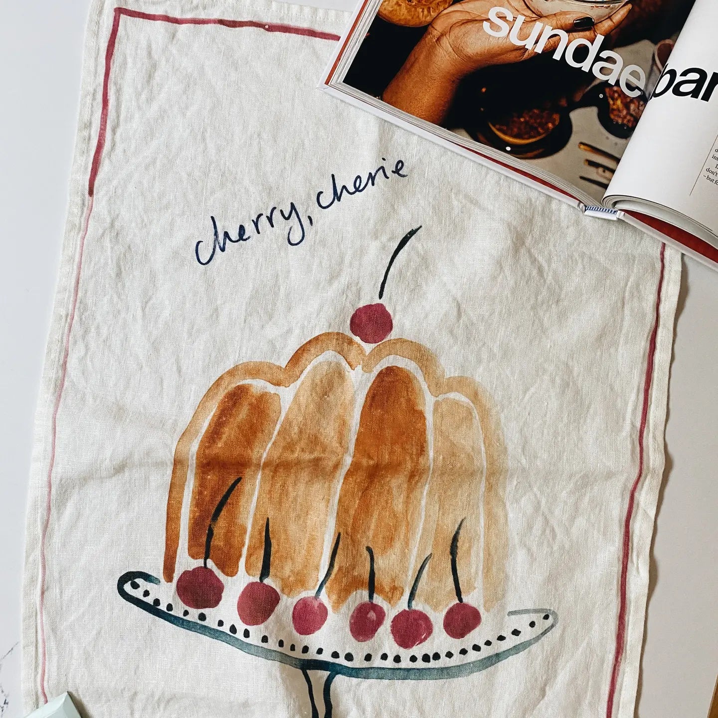 Cherry Cherie Linen Tea Towel