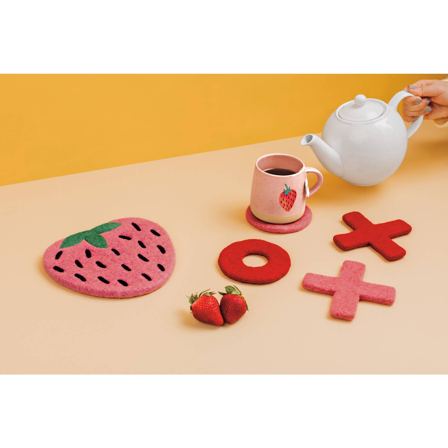 Strawberry Felted Wood Trivet