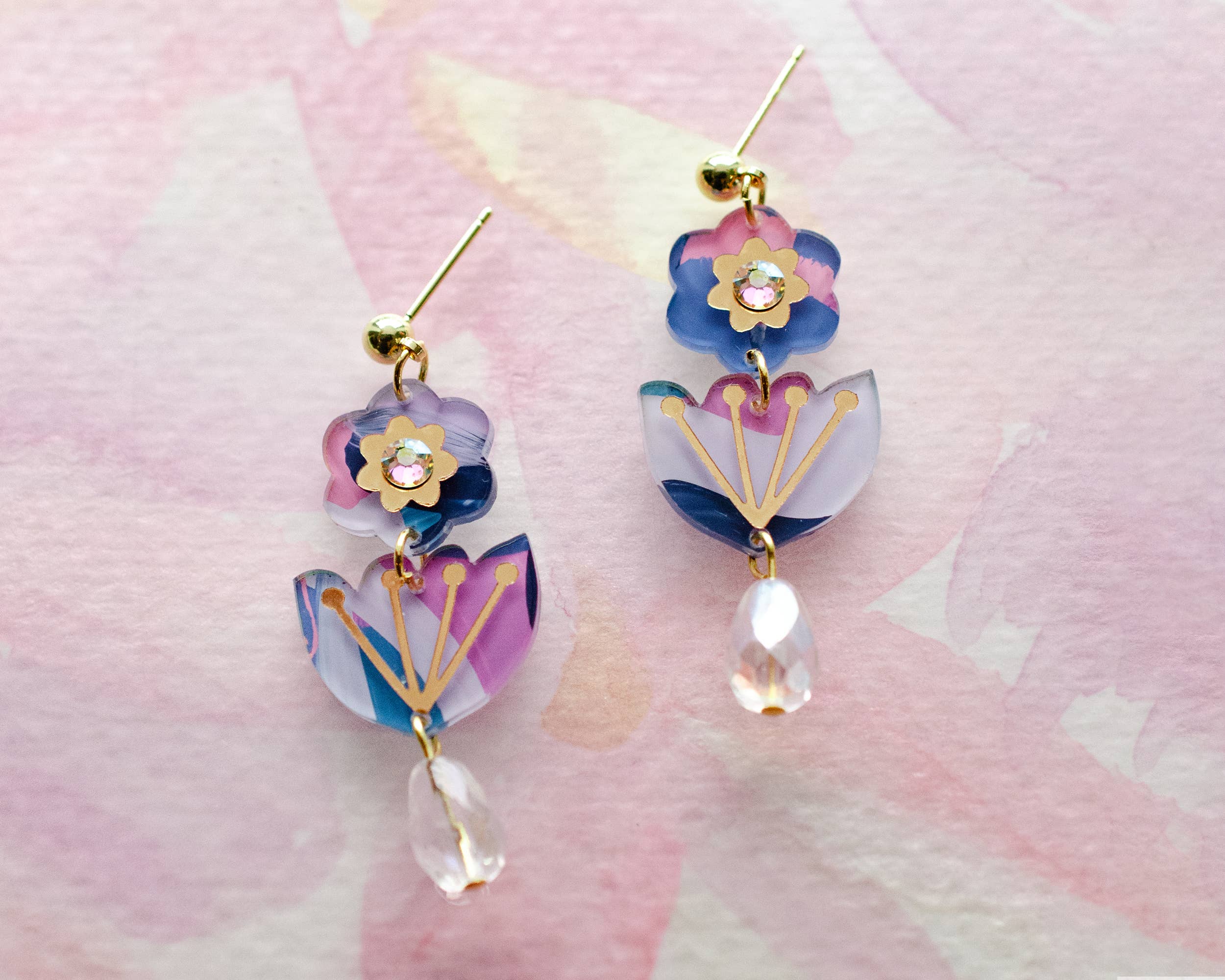 Handpainted Flower Acrylic Dangle Earrings