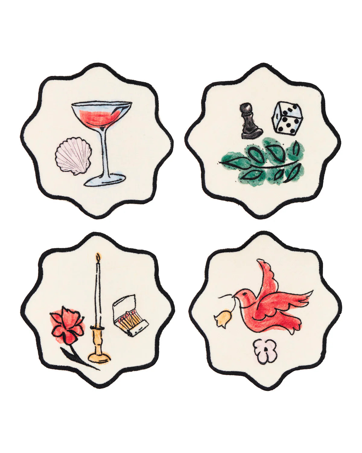 Salon Motif Embroidered Coasters (Set of 4)