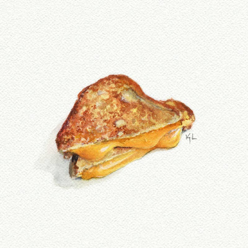 Grilled Cheese Sandwich Miniature Watercolor Painting - Art Print