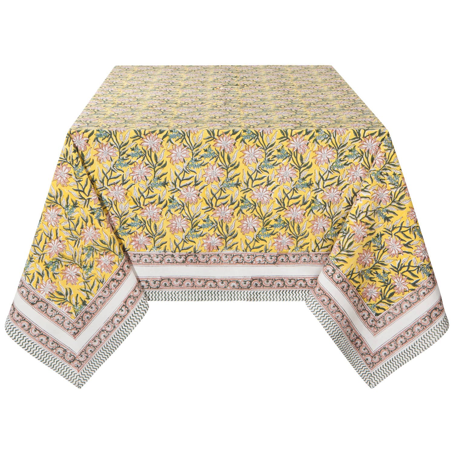 Clematis Block Print Tablecloth 90 x 60 inches