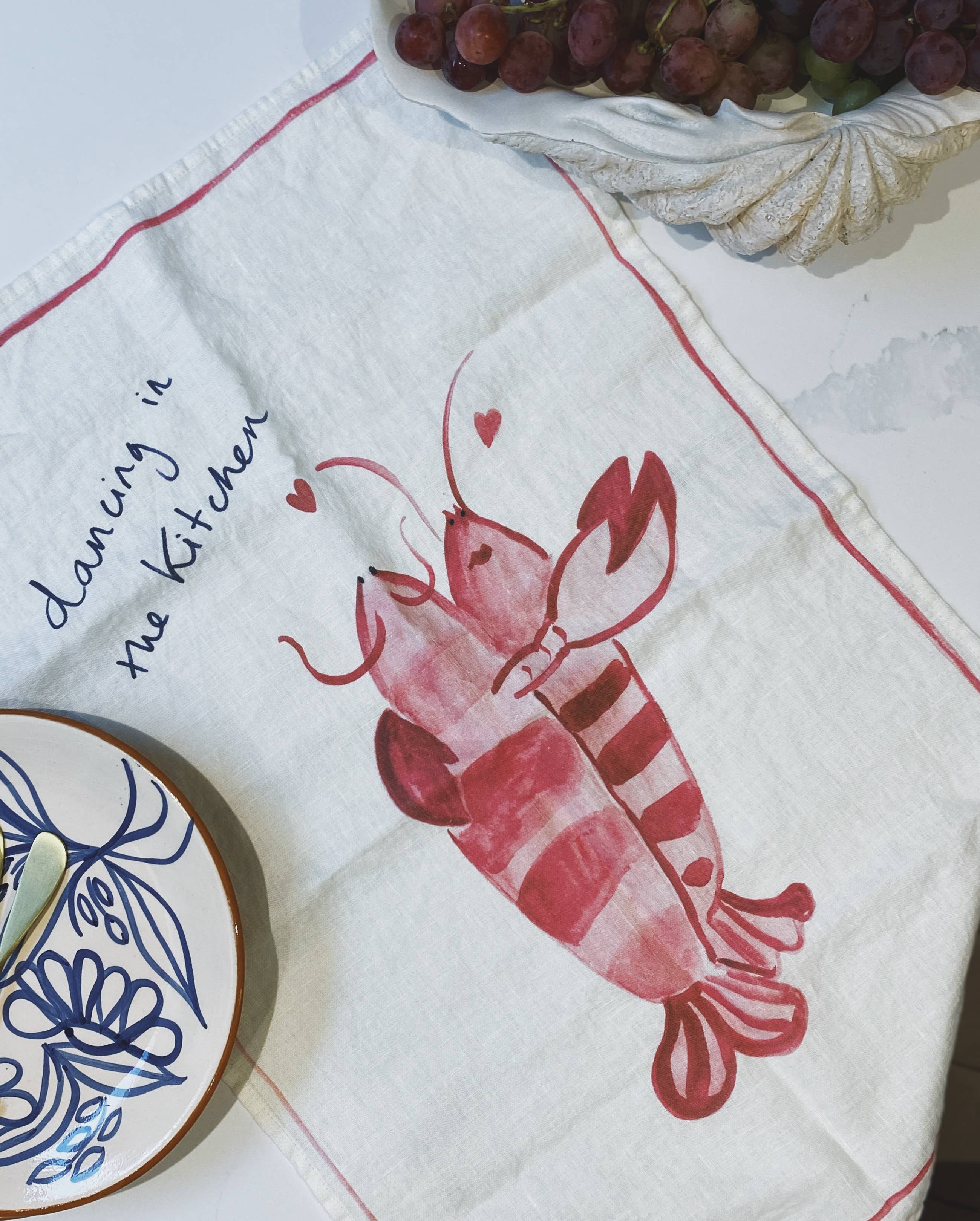 Dancing Lobsters Linen Tea Towel