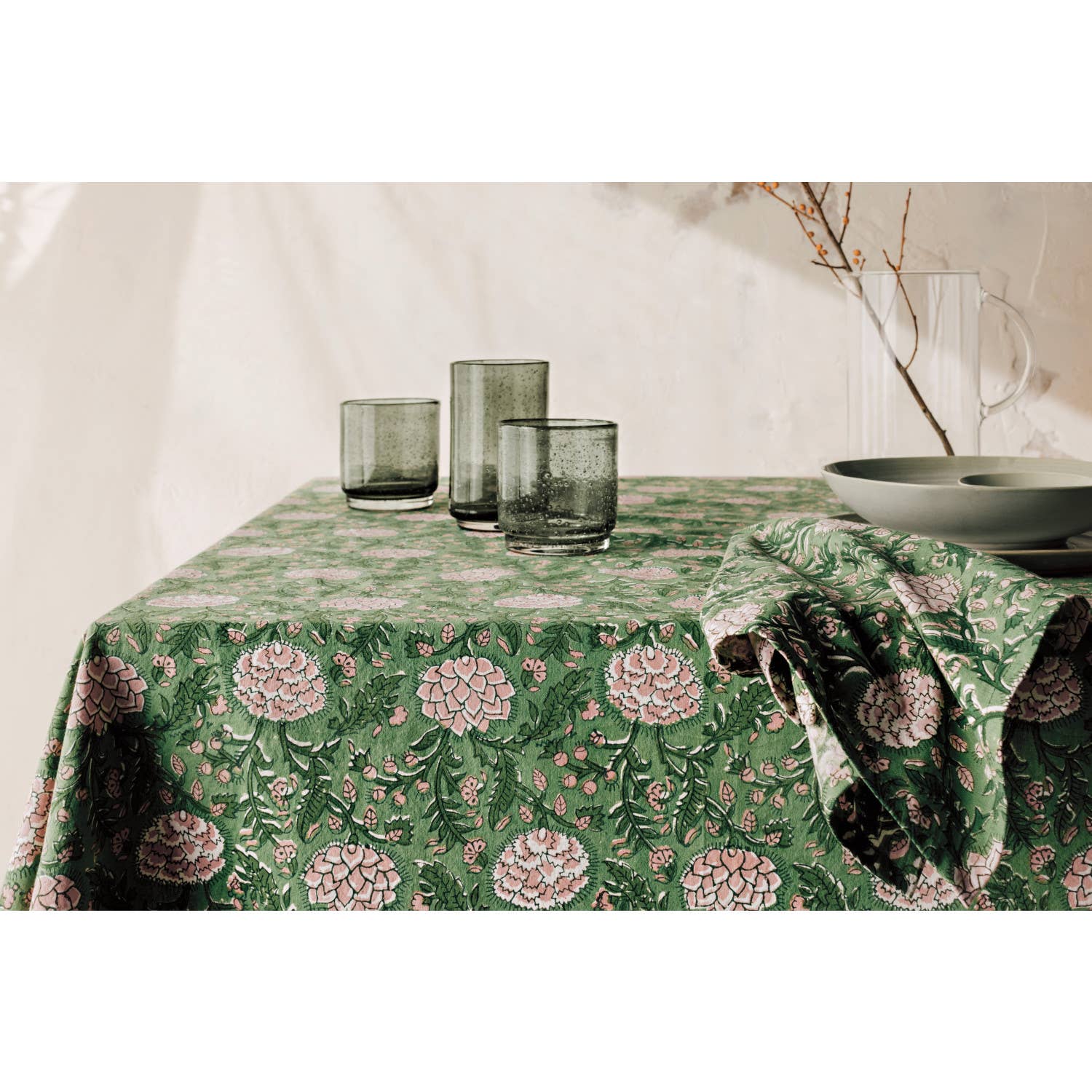 Peony Block Print Tablecloth