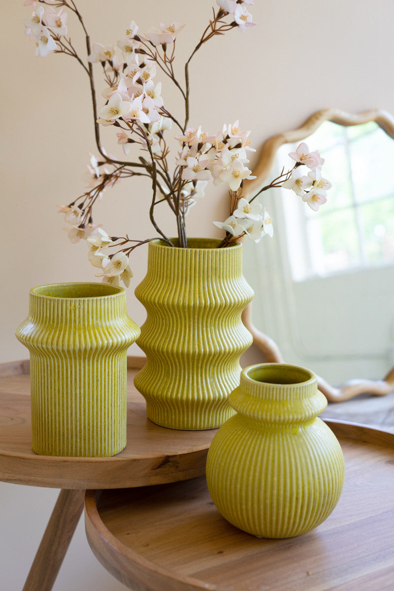 Chartreuse Ribbed Vase
