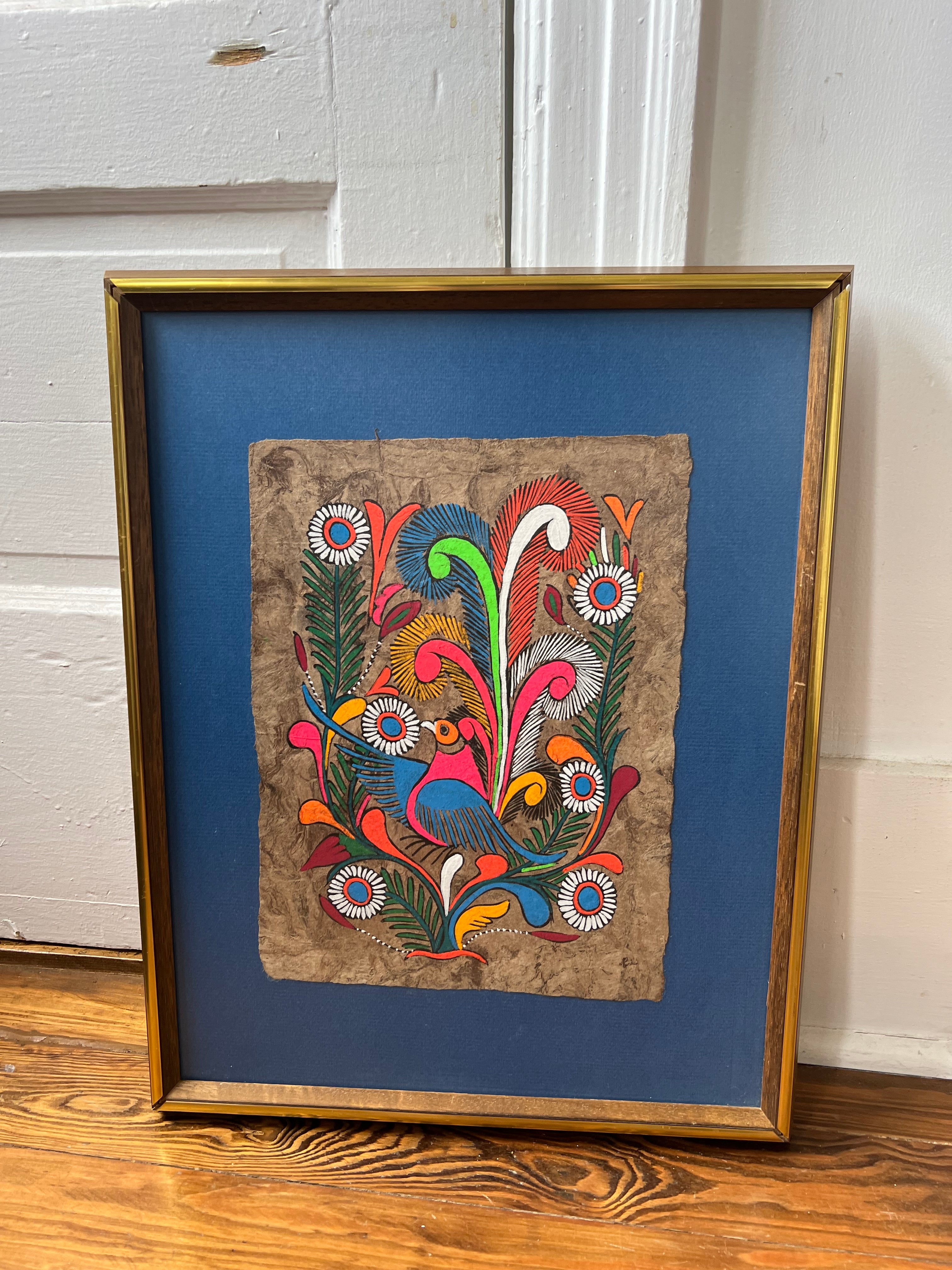 Vintage Amate Bird Framed Art