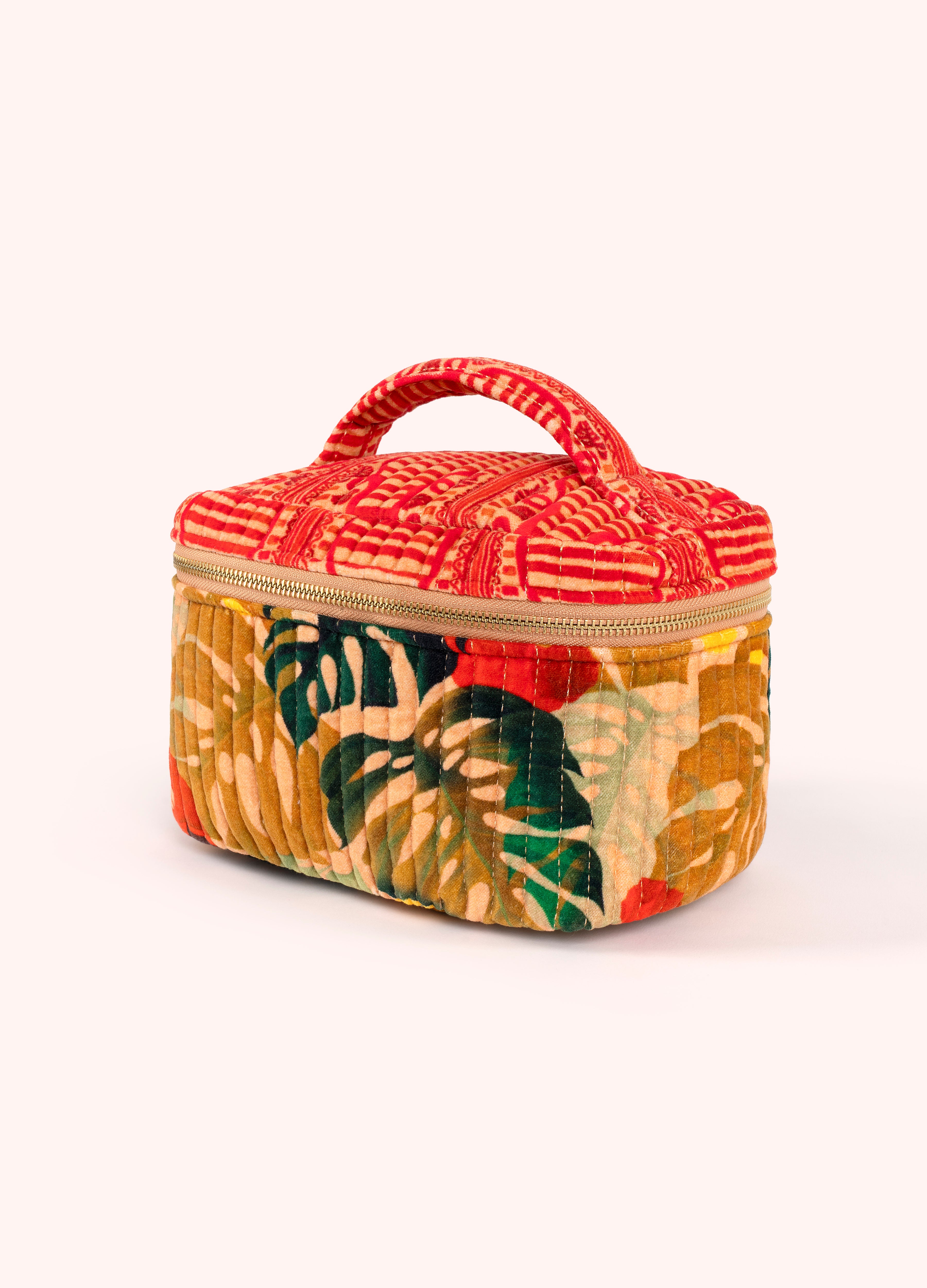 Exotic Leaves Quilted Velvet Vanity Case