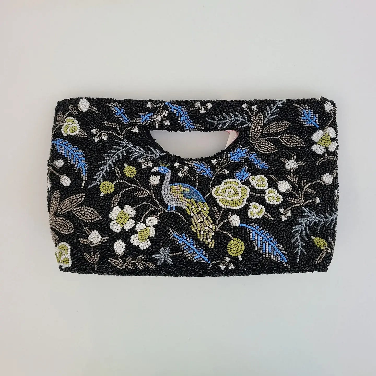 Cream Peacock Beaded Bag