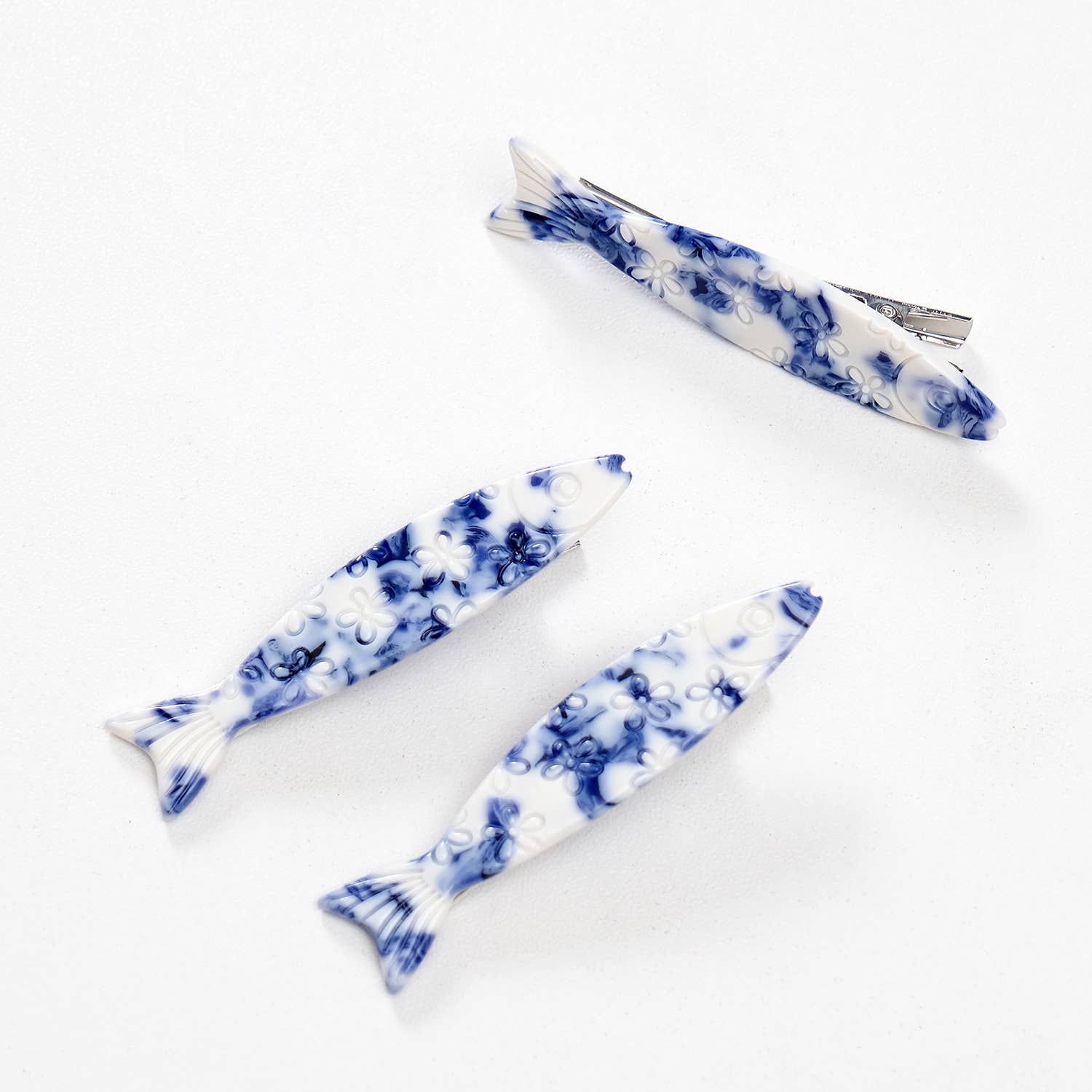 Coastal Blue Floral Fish Barrette