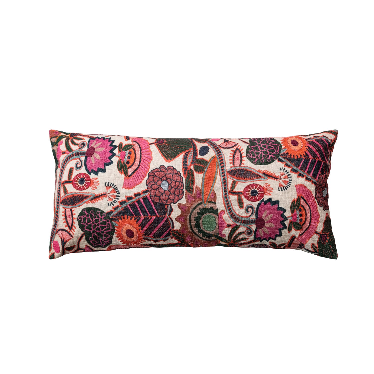 Floral Embroidered Lumbar Pillow