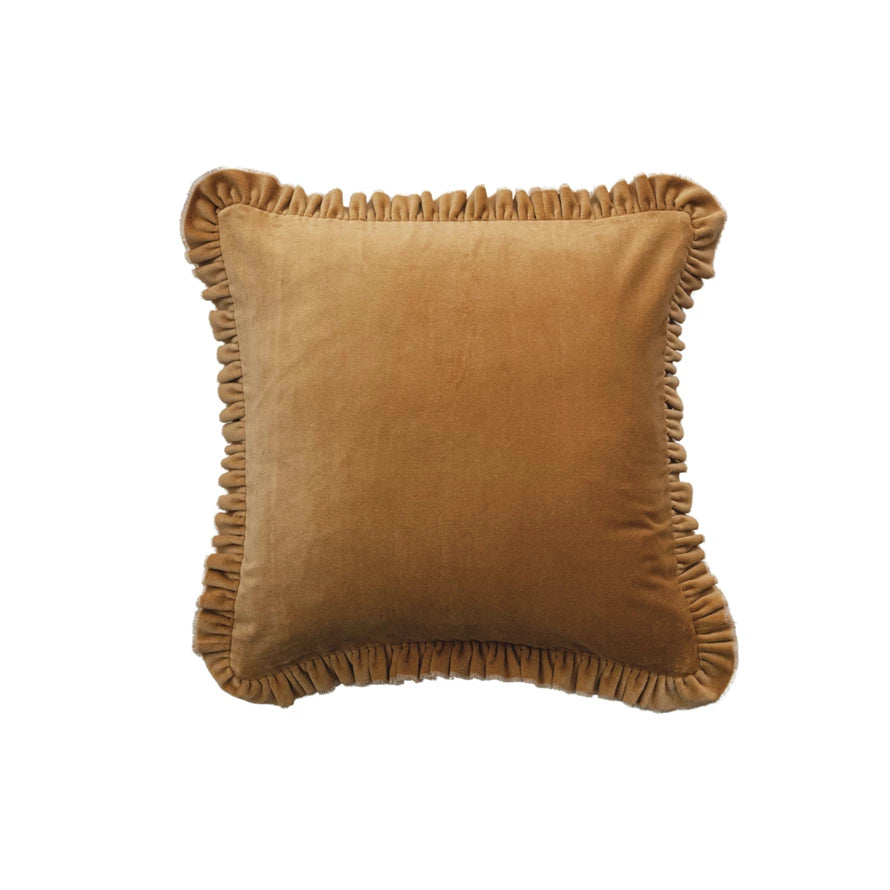 Mustard Velvet Ruffle Pillow