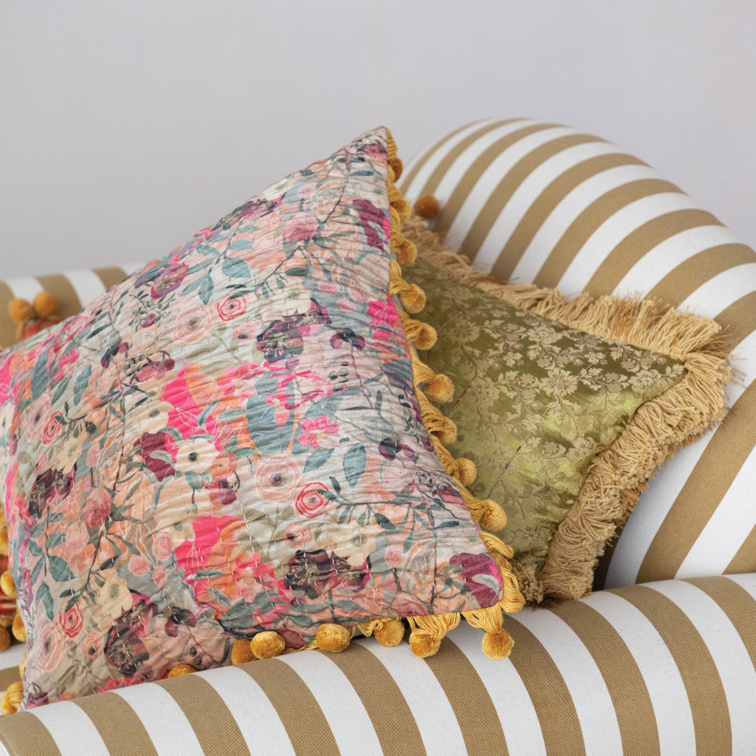 Velvet Kantha Stitch Pillow