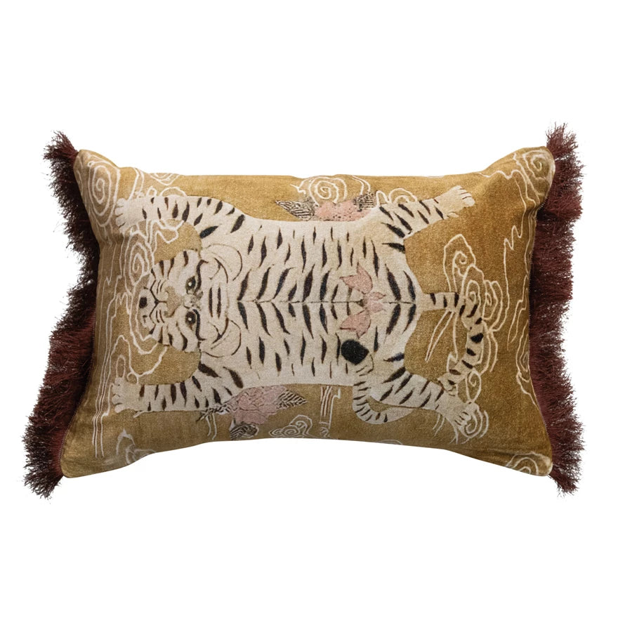 Tibetan Tiger Fringe Pillow