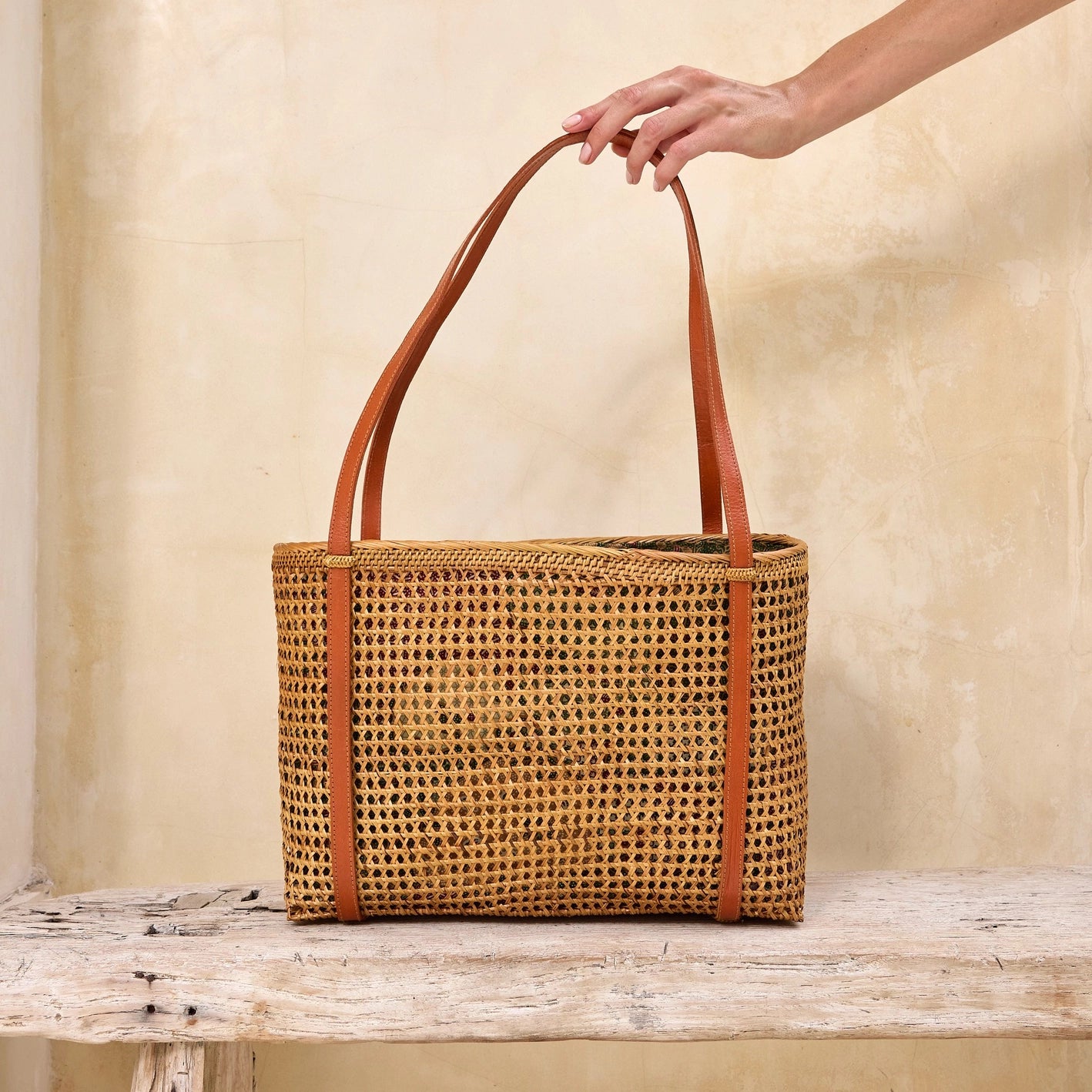 Ata Vine Open Weave Tote Bag with Drawstring Lining