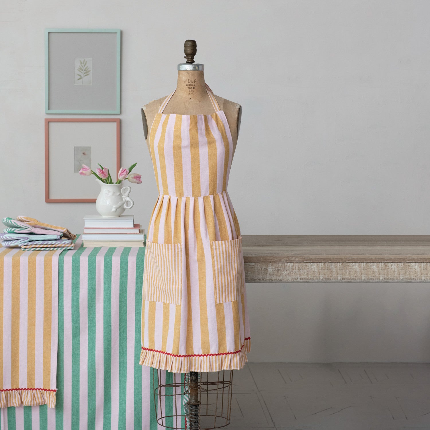Ric Rac Trim Striped Apron