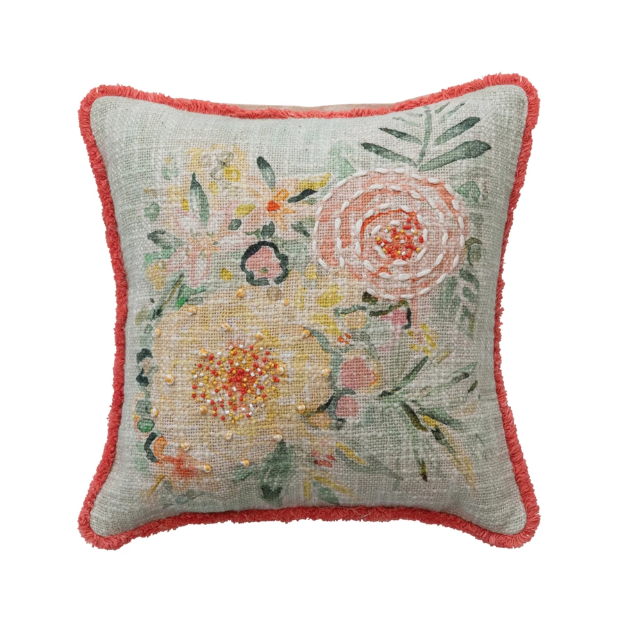 Floral Fringe Pillow