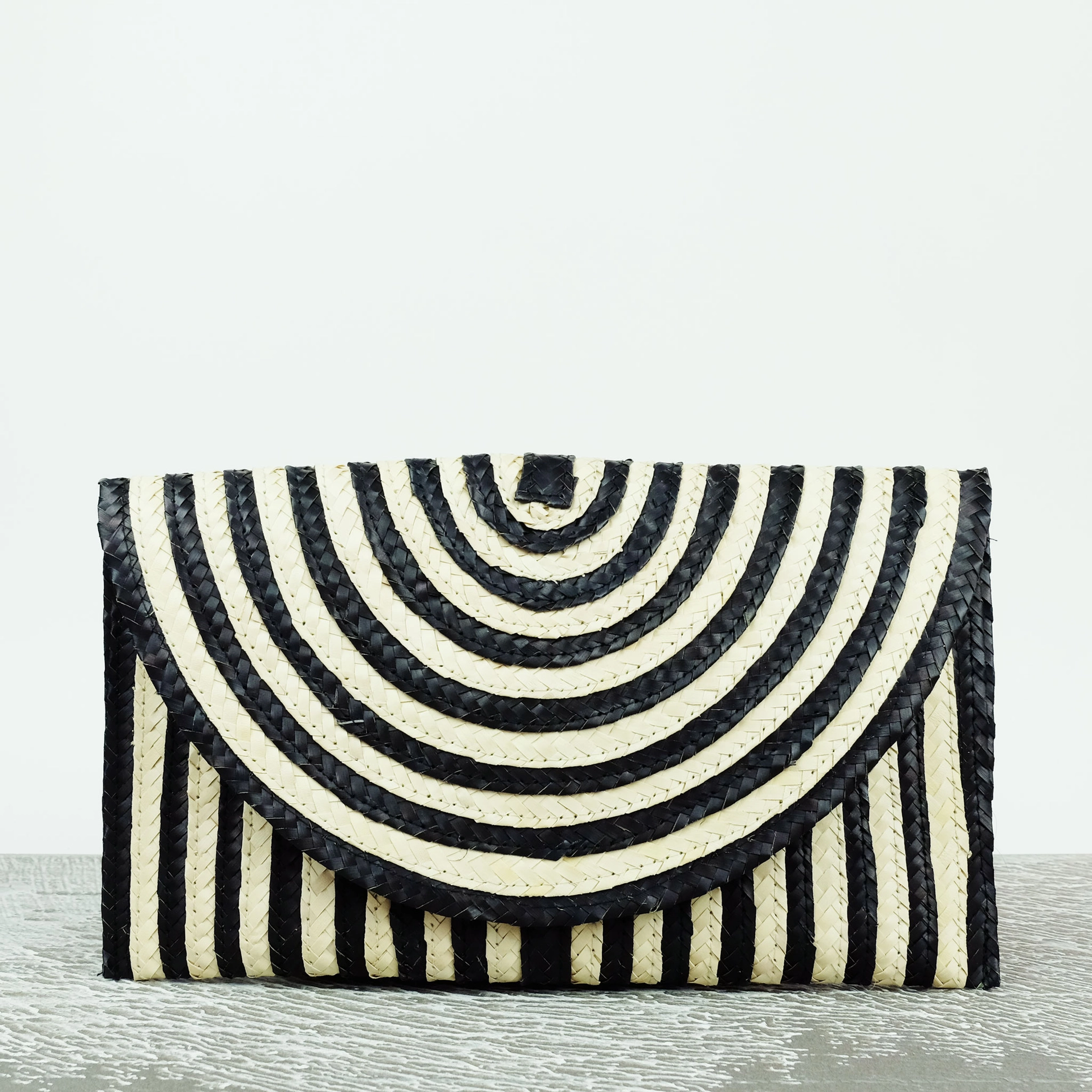 Black + White Straw Clutch
